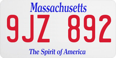 MA license plate 9JZ892