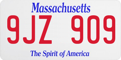 MA license plate 9JZ909