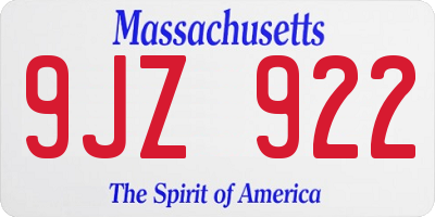 MA license plate 9JZ922