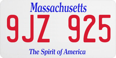 MA license plate 9JZ925
