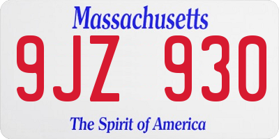 MA license plate 9JZ930