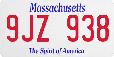 MA license plate 9JZ938