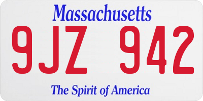 MA license plate 9JZ942