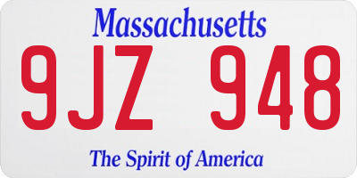 MA license plate 9JZ948