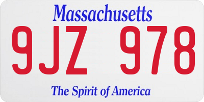 MA license plate 9JZ978
