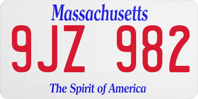 MA license plate 9JZ982