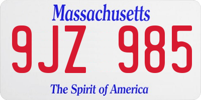 MA license plate 9JZ985