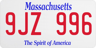 MA license plate 9JZ996
