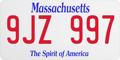MA license plate 9JZ997