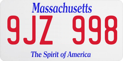 MA license plate 9JZ998