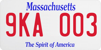 MA license plate 9KA003