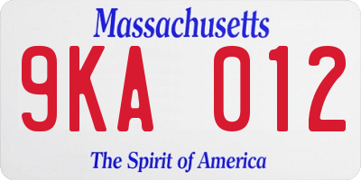 MA license plate 9KA012