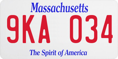 MA license plate 9KA034