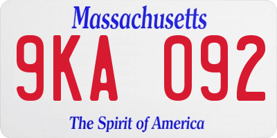 MA license plate 9KA092