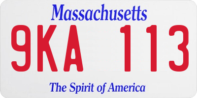 MA license plate 9KA113