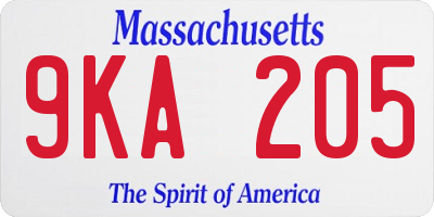 MA license plate 9KA205