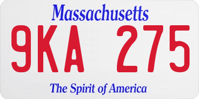 MA license plate 9KA275