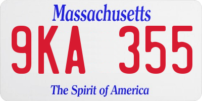 MA license plate 9KA355