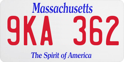MA license plate 9KA362