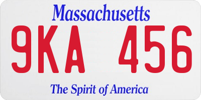 MA license plate 9KA456