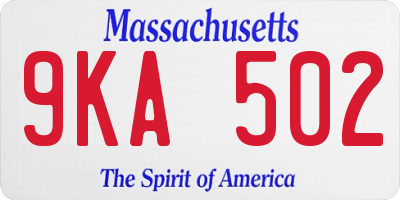 MA license plate 9KA502
