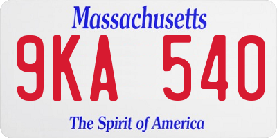MA license plate 9KA540