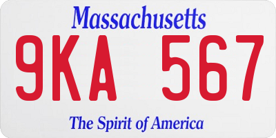 MA license plate 9KA567