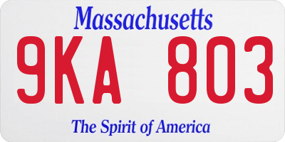 MA license plate 9KA803