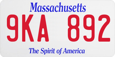 MA license plate 9KA892