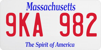 MA license plate 9KA982