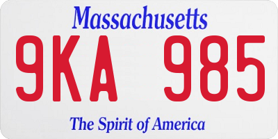 MA license plate 9KA985