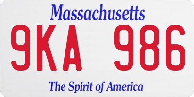 MA license plate 9KA986