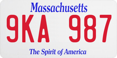 MA license plate 9KA987