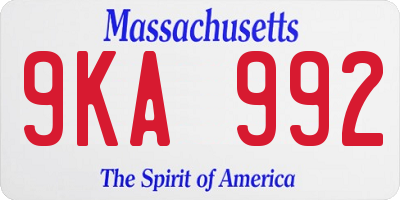 MA license plate 9KA992