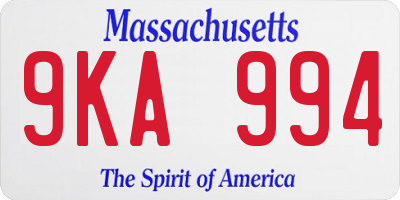 MA license plate 9KA994