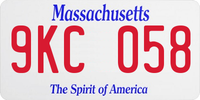 MA license plate 9KC058