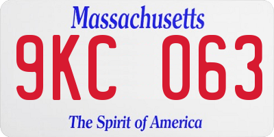MA license plate 9KC063