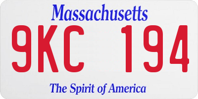MA license plate 9KC194