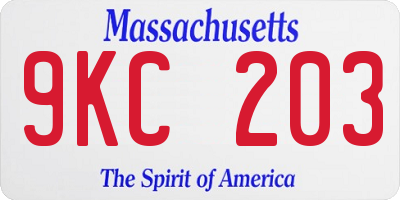 MA license plate 9KC203