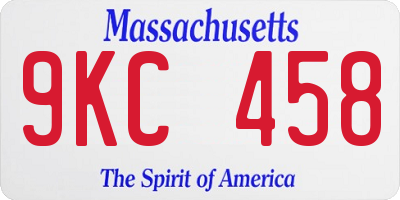 MA license plate 9KC458
