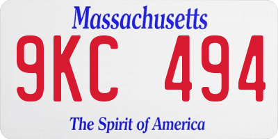 MA license plate 9KC494