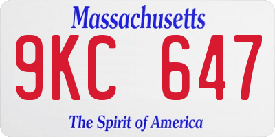 MA license plate 9KC647