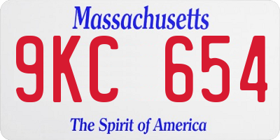 MA license plate 9KC654