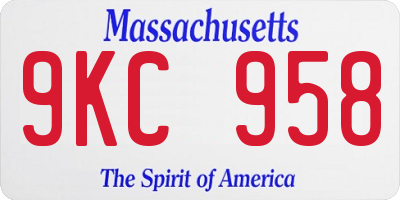 MA license plate 9KC958