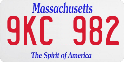 MA license plate 9KC982