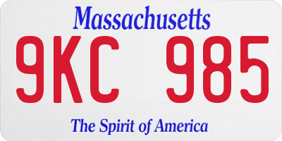 MA license plate 9KC985