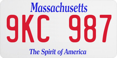 MA license plate 9KC987