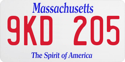 MA license plate 9KD205