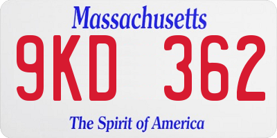 MA license plate 9KD362