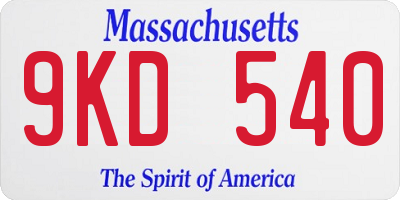 MA license plate 9KD540